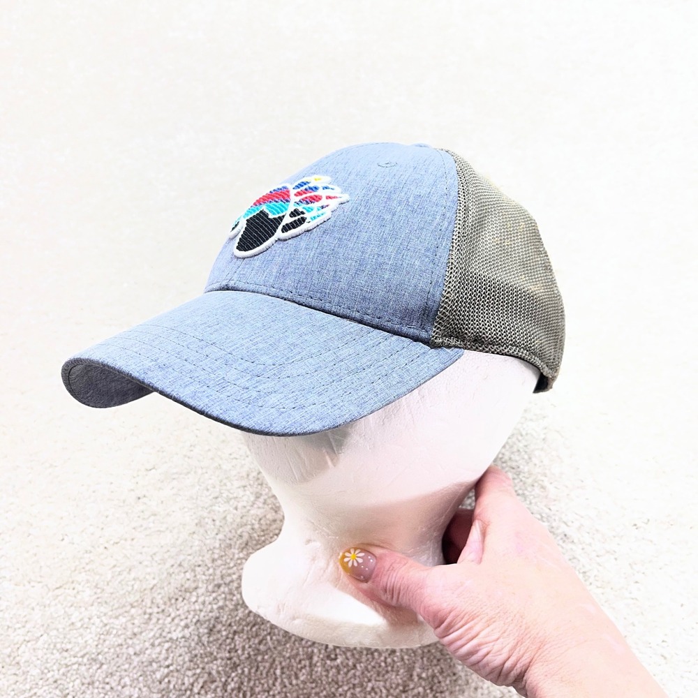 Bear Dance Trucker Hat Mens OS Blue Green Bear Paw Mountain Snapback Mesh Cap